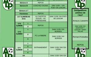 Le planning du 12 et 13 septembre 