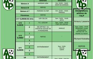 Le planning du 19 et 20 septembre