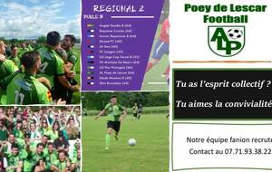 Le club de Poey De Lescar Football souhaite renforcer son groupe Séniors pour un nouveau projet !