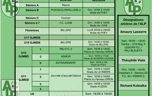 Le planning du 18 et 19 septembre :