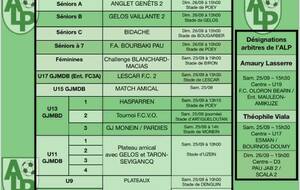 Le planning du 25 et 26 septembre :