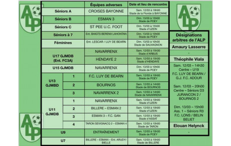Le planning du 12 et 13 mars :