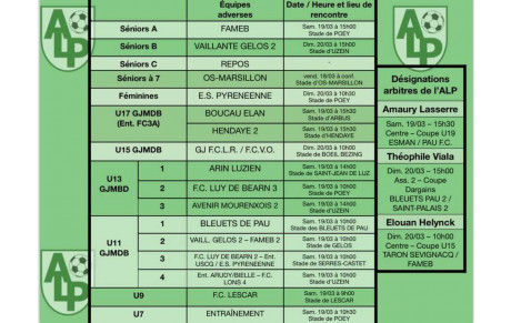 Le planning du 18,19 et 20 mars :