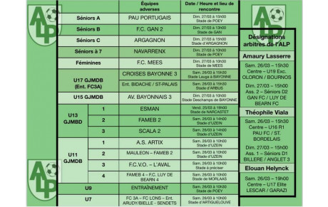 Le planning du 26 et 27 mars :